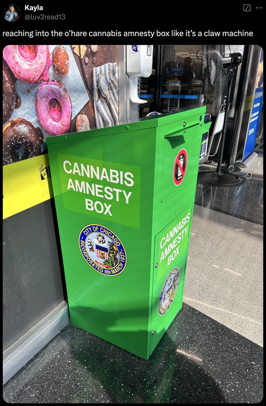 o hare cannabis amnesty box - Kayla reaching into the o'hare cannabis amnesty box it's a claw machine Cannabis Amnesty Box Chicago Cannars Amnesty